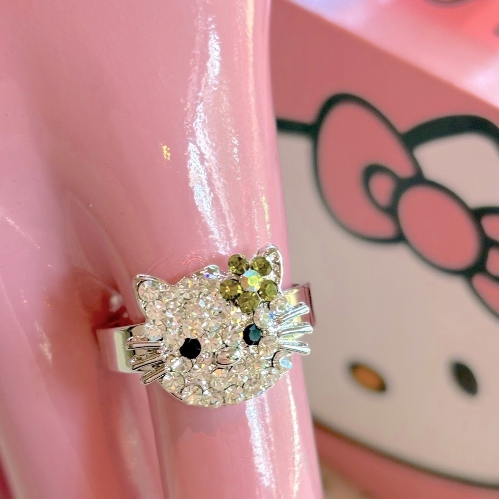 Hello Kitty Adjustable Ring with Green Flower